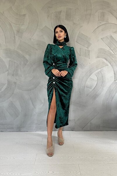 SEREMONİ BUTİK Emerald Stones Gathered Dress