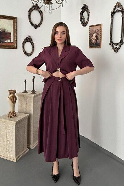 ELBEE Mürdüm Single Button Short Jacket and Skirt Set