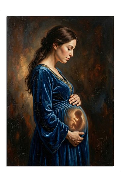 Artmeg Μπλε διακοσμητικός καμβάς με έγκυο θηλυκό και μωρό στην κοιλιά της - Ξ...