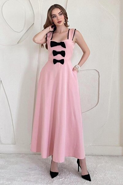 Generic Brand Powder bow detailed embellished dress