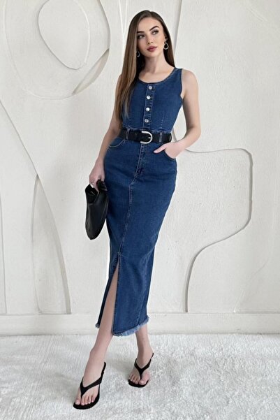 ELBEE Blue Lycra Denim Gilet Dress