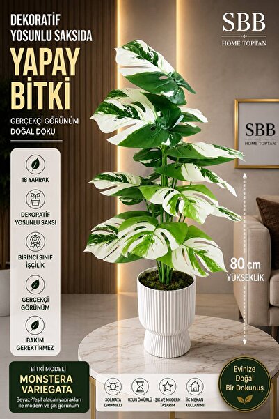 SBB Yapay Ağaç Monstera Varigeata 80 Cm Dekoratif Plastik Saksıda Yosunlu 18 ...