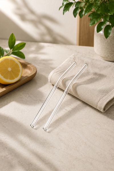 Bayev 2 Transparent Glass Inclined Straws