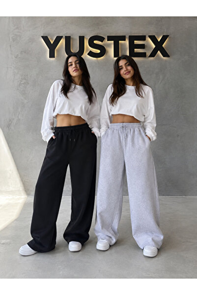 yx yustex sport 2-Piece Women's Wide-Leg Sweatpants (Black and Grey) Comforta...