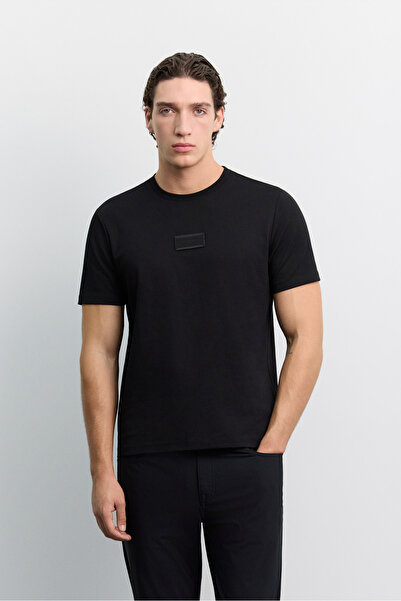 Avva Men's Black Crew Neck Cotton Easy-Iron Regular Fit T-Shirt A62Y1022