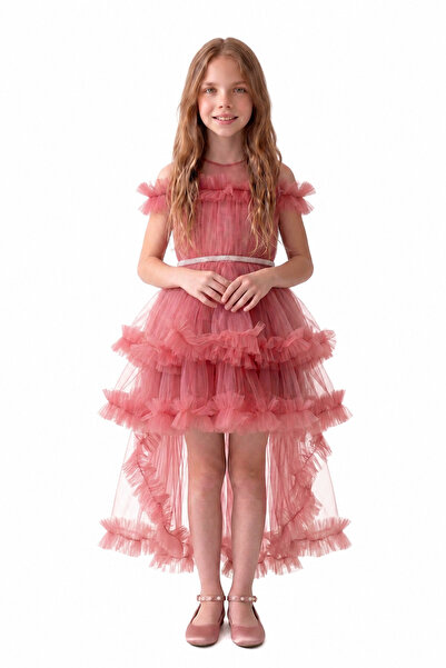 AHENGİM Girl's Princess Tulle Detailed Tailored Evening Dress for Special Occ...