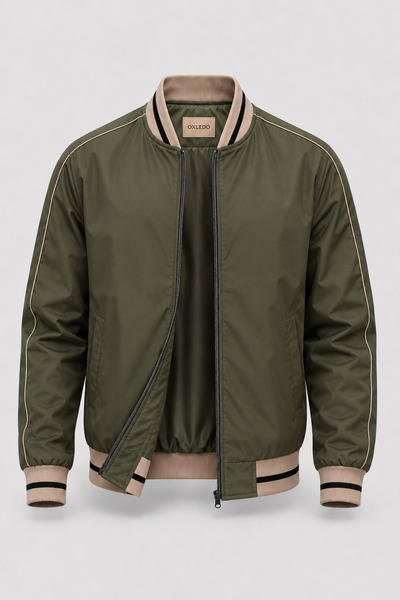 Oxledo Men's Seasonal Jacket with Contrast Stripe Detail, Ribbed Collar and C...
