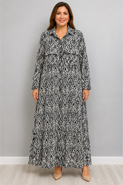 bezeXL Plus Size Patterned Viscose Dress Black