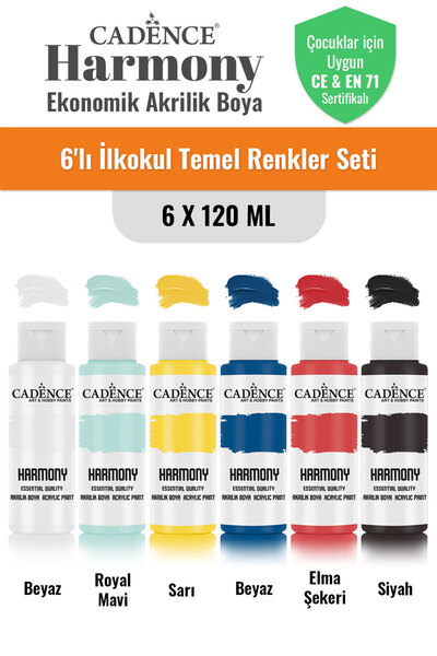 Cadence Boya 6x120ML Harmony Akrilik Boya - İlkokul Temel Renkler Seti