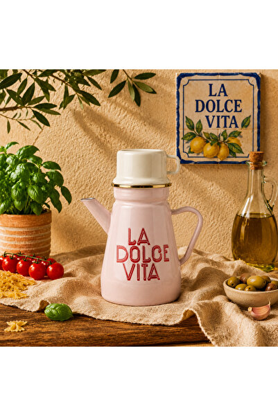 ALEV EMAYE La Dolce Vita Emaye Kamp Sürahisi – Bardaklı, Kapaklı, Pembe Su Sü...