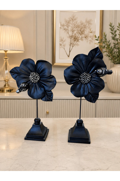 COOLOVS Dekoratif Polyester İkili Kuş Detaylı Çiçek Biblo Siyah Renk 32x15 cm...