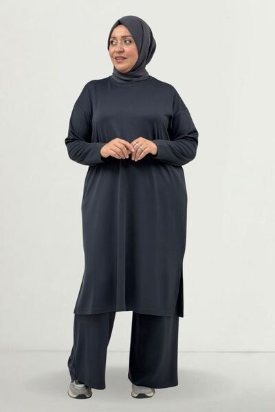 Eslina 68082 Plus Size Modal Tunic with Side Slits - Anthracite