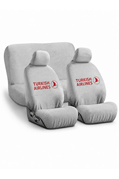 ZAFAKS Açık Gri THY Araba Koltuk Kılıfı Servis Kılıfı 4 Parça Tam Set