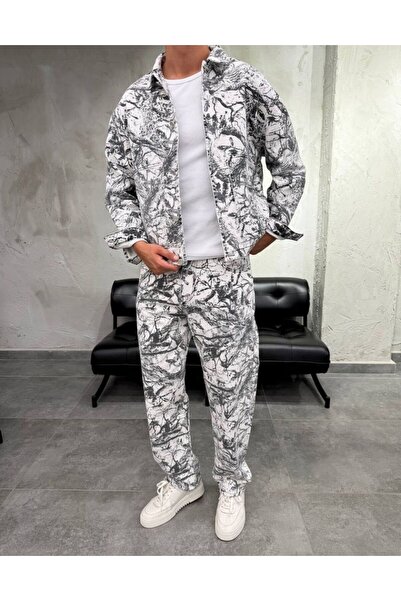 BPM Premium Oversize Botanical Print Jeans Jacket Set