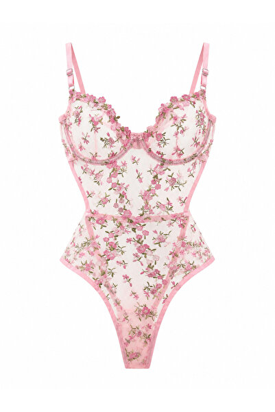 Pixie Çiçekli Pembe Bodysuit