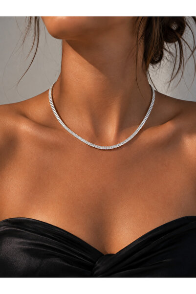 Generic Brand Elegant Stone-Embellished Steel Necklace – Gold and Silver Colo...