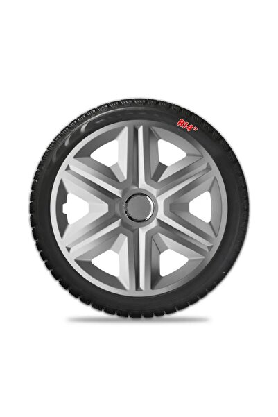 NO BRAND 4x Capace de roată auto universale Fast Lux Argintiu - Inel Negru 14...