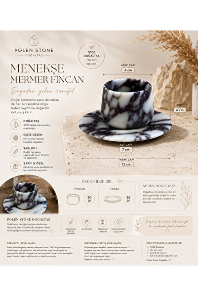 Polen Stone Natural Stone Violet Marble Coffee Cup Set – Natural Stone Cup an...
