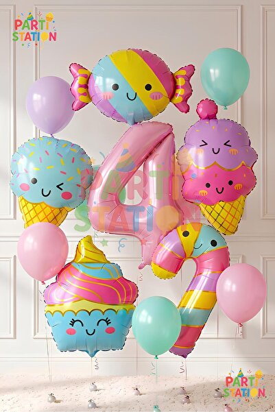 Parti Station Cupcake Ice Cream 4 Years Old - 12 Piece Balloon Set Candy Ice ...