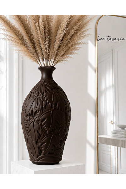 Lui Tasarım Vase Home Decoration Ceramic Brownxl Large Size Artificial Dry Fl...
