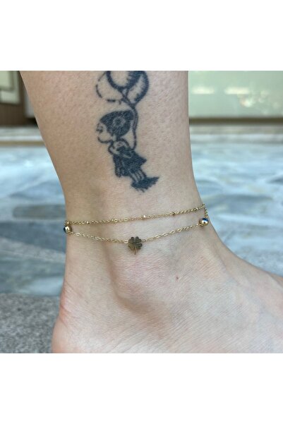 nesdesignn Steel Anklet with Clover and Evil Eye Bead Detail