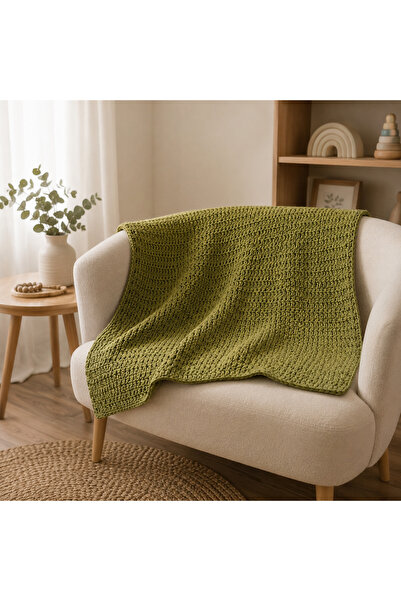 Generic Brand Hand Knitted Baby Blanket Light Green - 90X90 cm - Soft, Velvet...