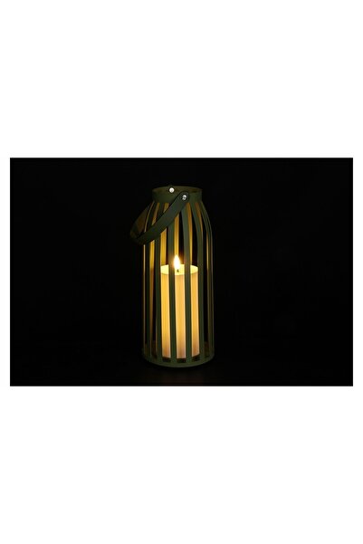 NO BRAND Felinar Felinar Metalic Verde LED Lumânare Înaltă 28cm