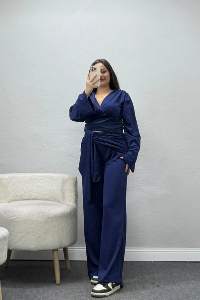 BELENDİR Women's Modal Belt Detailed Suit Navy Blue