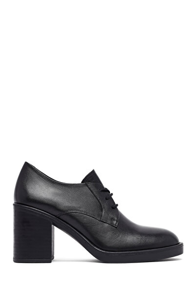 Derimod Women's Black Lace-Up Thick Heeled Leather Masculine Shoes Af180004Dv