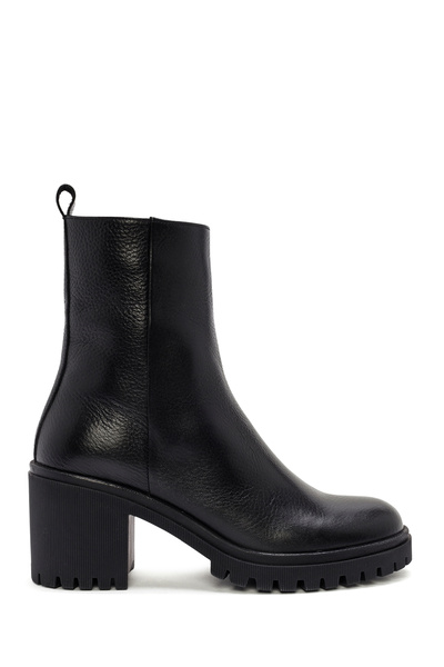 Derimod Women's Black Heeled Zippered Leather Boots Wf180007Df