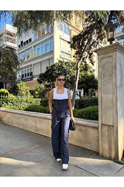 MODA Lacivert Korse Detaylı Pantolon Takım