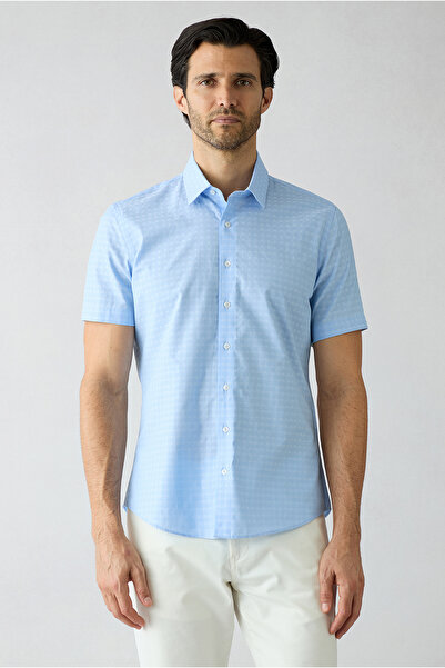 Kiğılı Short Sleeve Slim Fit Patterned Pocketed 100% Cotton Shirt