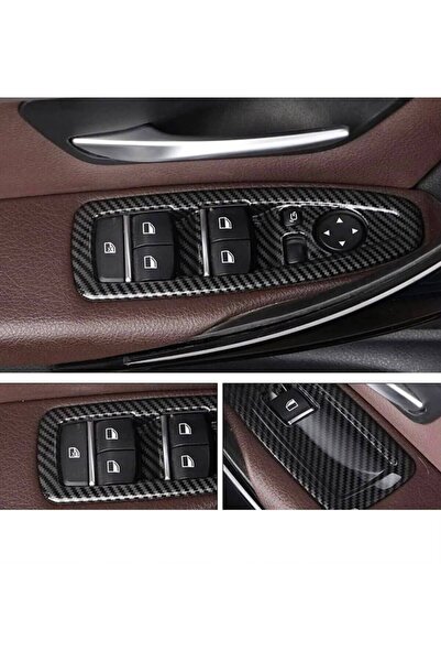 ŞENYILDIZ AKSESUAR BMW 3ve5 Serisi F10 F30 F32 F34 F36 F18 2011-2017 Cam Düğmesi Paneli Karbon Seti 4 Parça