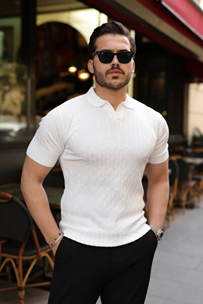 Generic Brand Men's knit pattern collar short sleeve knitwear t-shirt