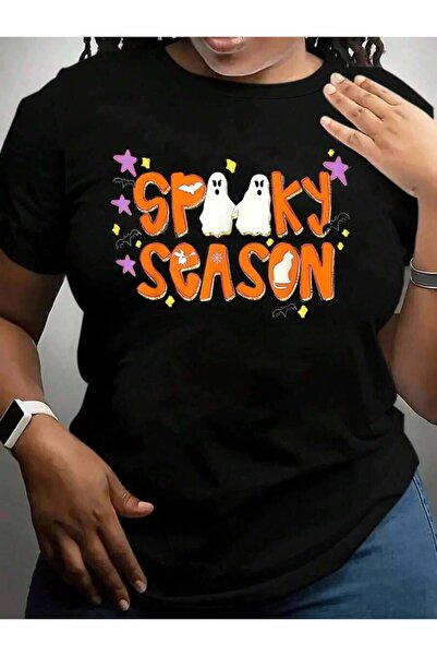 2BIR Happy Funny Ghost Spooky Season Trick Or Treat Halloween Black Graphic T...