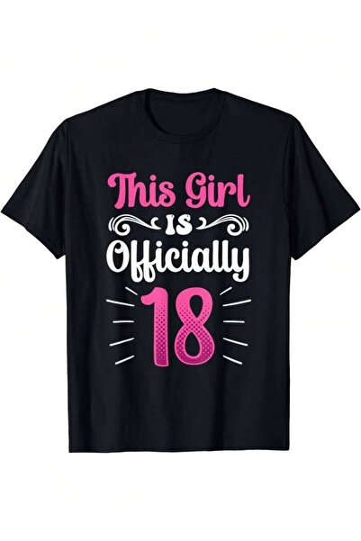 26LIK Women's Black T-Shirt - 'This Girl Is 18' Pink Text With Rays Design, T...