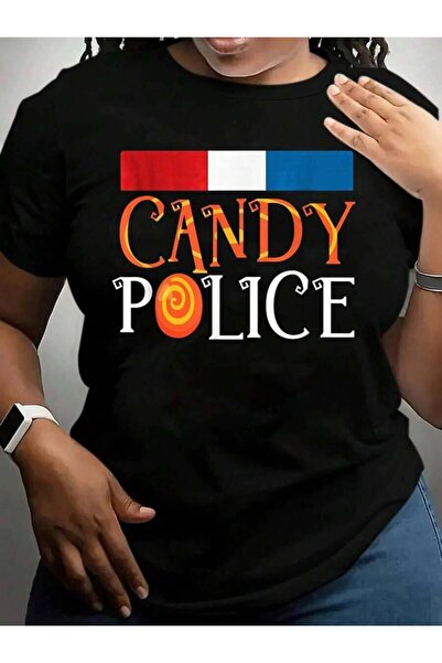 k222 Candy Police Funny Halloween Black Graphic T Shirts Tee