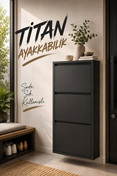 Atlanta Home Titan 3’lü Metal Ayakkabılık Havalandırmalı Kapaklı Ayakkabı Dolabı