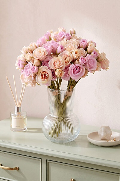 Yapay Çiçek Deposu Buchet de trandafiri artificiali, 9 tulpini, 30 cm, crem-l...
