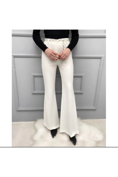 MODİVA MİX New Season! Women's High-Waisted Spanish Flare Pants with Chain Be...
