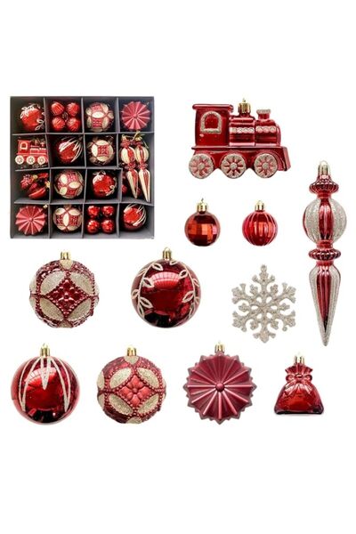 Generic Brand 21pcs Lunar New Year Ornament Set – Shatterproof Red, Gold & Gr...
