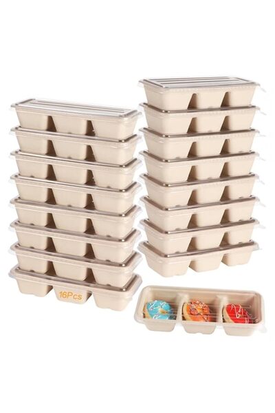 Generic 16 Pcs 3 Compartment Paper Food Containers with Clear Leak-Proof Lids...