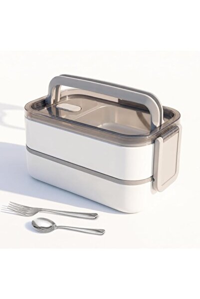 Generic Stainless Steel Lunch Box:1400ml Double Layer Microwave-Safe Bento Bo...