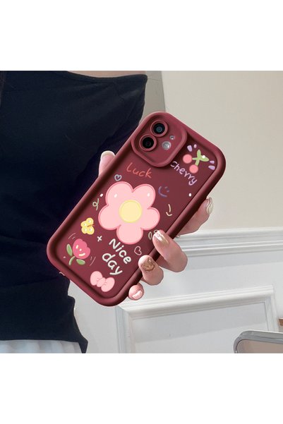 Hontinga Samsung Galaxy A13 Compatible Case Camera Protective Flower Pattern Burgundy Dear Couple Silicone Phone Case