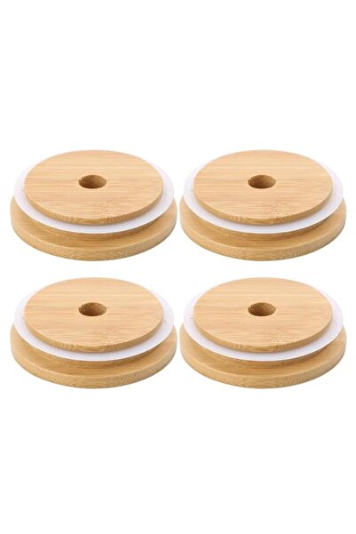 Generic TOUSHI 4 Pack 86mm Wide Mouth Bamboo Mason Jar Lids with Straw Hole R...