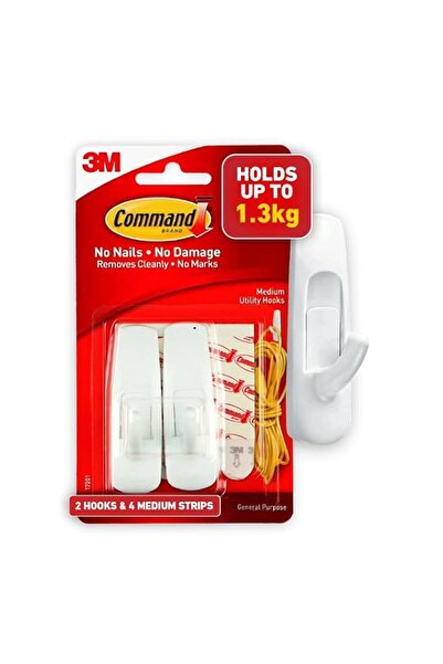 Generic Command Utility Medium Hooks White color, 2 hooks + 4 strips/pack | H...