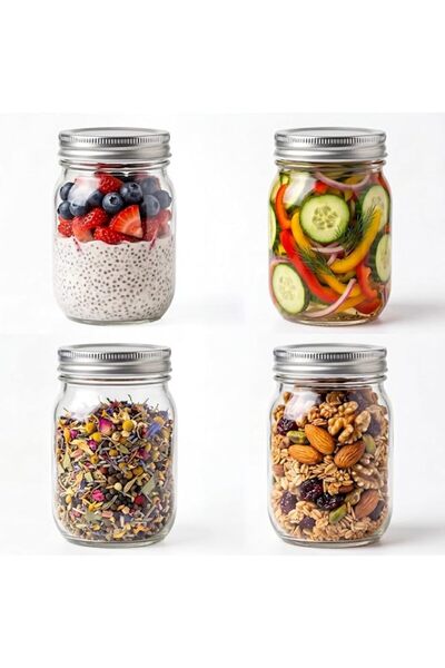 Generic YINGERHUAN Glass Regular Mouth Mason Jars, 16 oz Clear Glass Jars wit...