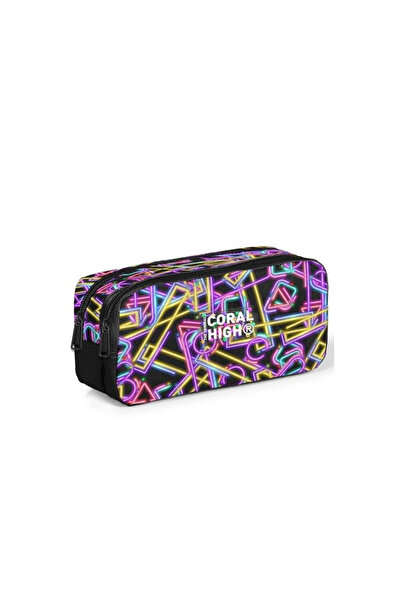 Coral High 31048 RENKLİ NEON DESENLİ İKİ BÖLMELİ KALEM ÇANTASI
