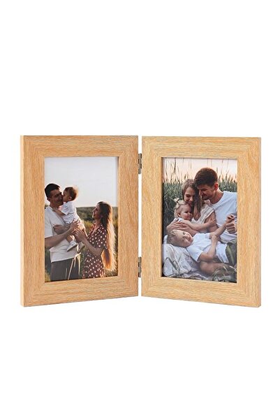 Generic Brand YelaJoy 4x6 Double Picture Frame - Solid Oak Wood Vertical Hing...