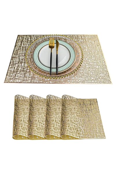 Generic Bukela Gold Rectangle Placemats, 4 Pcs Metallic Vinyl Place Mats, Eas...
